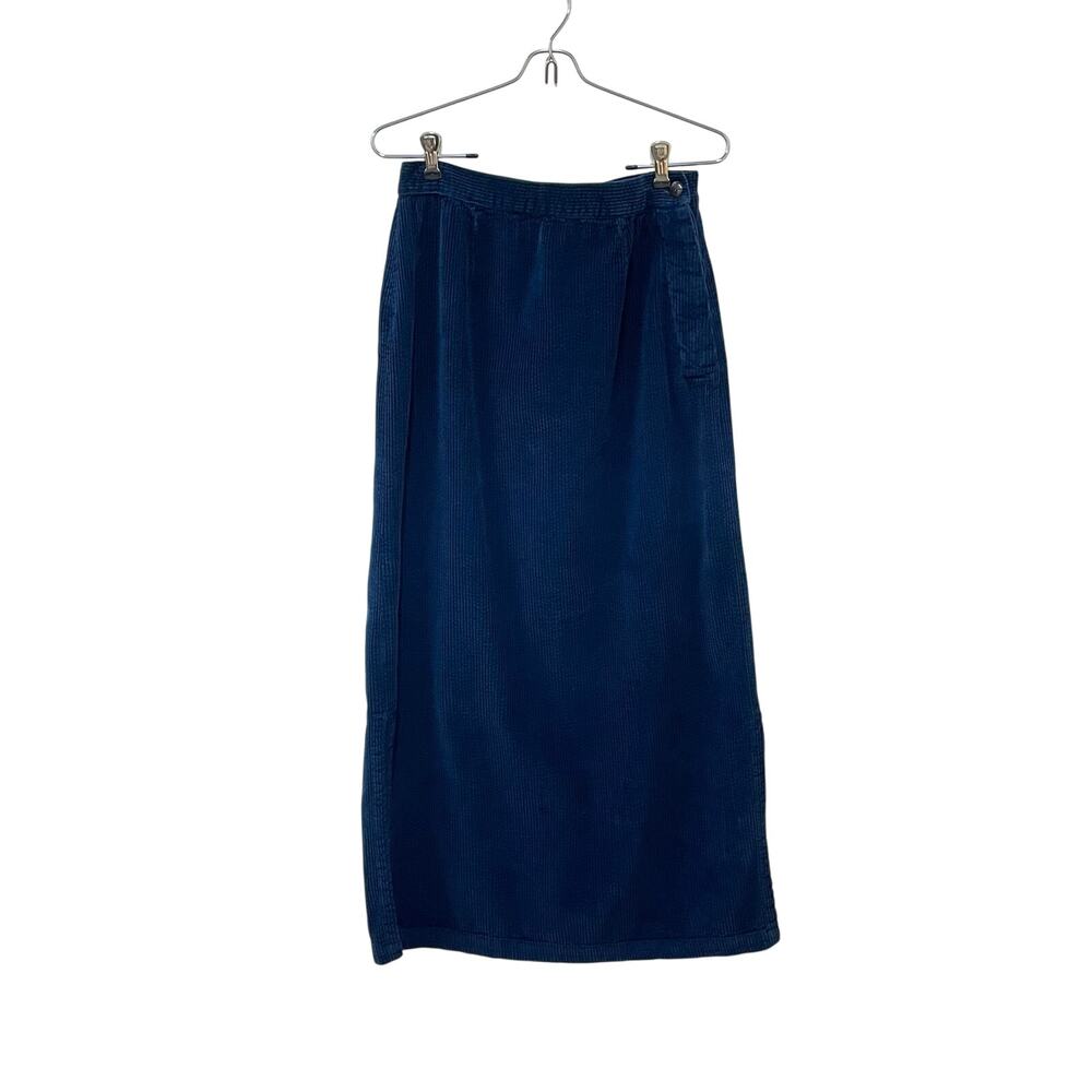 Vintage Kiko Women's Size S Cotton Corduroy Blue Side Slit Straight Midi Skirt